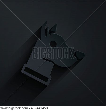 Paper Cut Dog Head Icon Isolated On Black Background. Paper Art Style. Vector