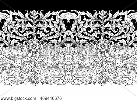 Seamless Pattern, Background In Baroque, Rococo, Victorian, Renaissance Style. Trendy Florar Vintage