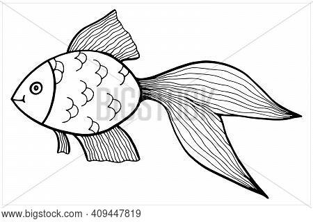 Fish, Hand Drawn Isolated Vector Illustration In Black And White