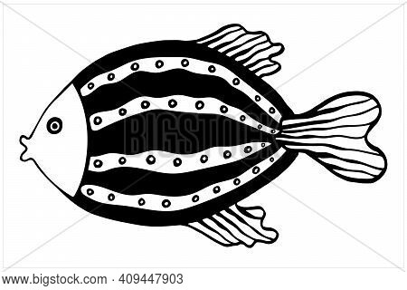 Fish, Hand Drawn Isolated Vector Illustration In Black And White