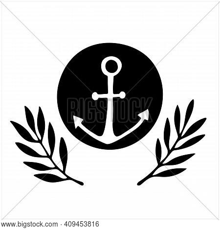Anchor And Branches, Hand Drawn Isolated Vector Illustration