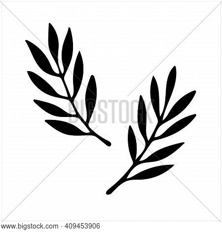 Branches With Leaves, Hand Drawn Isolated Vector Illustration