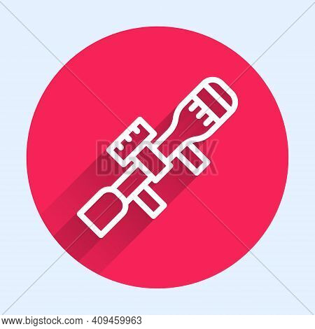 White Line Sniper Optical Sight Icon Isolated With Long Shadow. Sniper Scope Crosshairs. Red Circle 