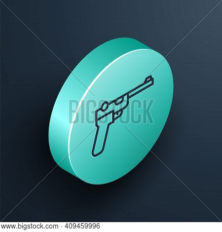 Isometric Line Mauser Gun Icon Isolated On Black Background. Mauser C96 Is A Semi-automatic Pistol. 