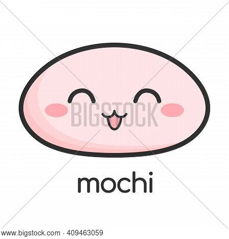 Mochi Cute Cartoon Icon Wagashi With Face. Japanese Rice Dessert