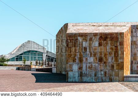 Santiago De Compostela, Spain - July 18, 2020: View Of City Of Culture Of Galicia. Situated On The T