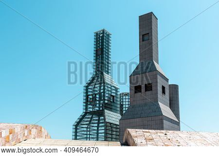 Santiago De Compostela, Spain - July 18, 2020: View Of City Of Culture Of Galicia. Situated On The T