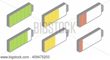 Battery Charge Set Icons Vector Isometric Left View
