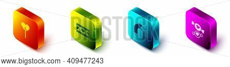 Set Isometric Lollipop, Play Video With Heart, Love Magnet And Candy Icon. Vector