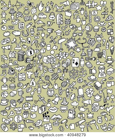 Coleção de ícones Doodled grande