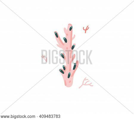 Hand Drawn Vector Stock Abstract Flat Cartoon Graphic Illustration With Tropical Summer Ocean Underw