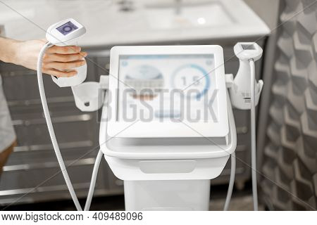 Ultrasound Liposuction Treatment Device In Medical Clinic.