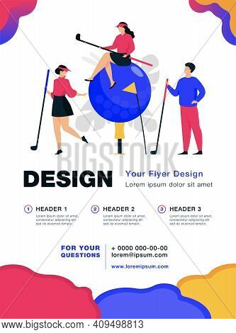 Happy People Playing Golf With Brassies And Ball On Lawn, Enjoying Their Hobby, Having Fun. Vector I