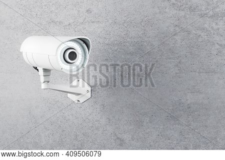 Modern Security Videocam On Concrete Wall Outside. 3d Rendering