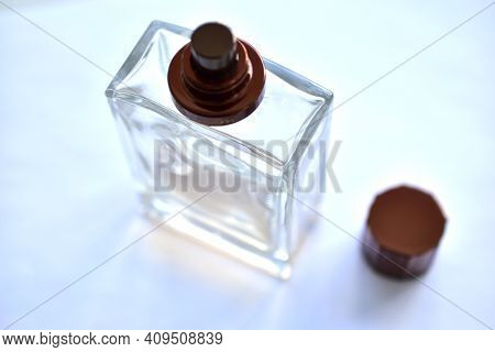 Glass Flask For Toilet Water Duses On A White Background