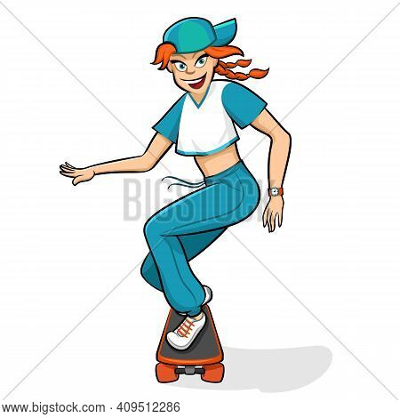 Teen Girl Scating Sport Activity Scateboarding Vector Illustration