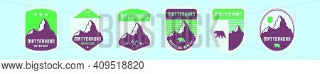 Set Of Matterhorn Cartoon Icon Design Template With Various Models. Modern Vector Illustration Isola