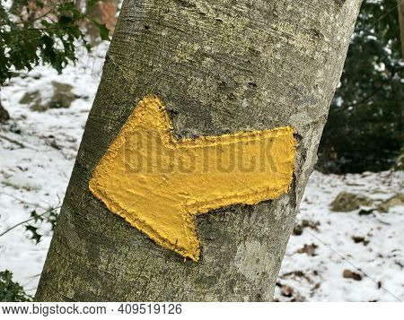 Specific Trail Marking For Easy Hiking Or Walking Trails In Valleys And Subalpine Swiss Areas (wegwe