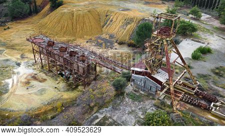 Rusty Machinery At The Old Copper Mine, Aerial View