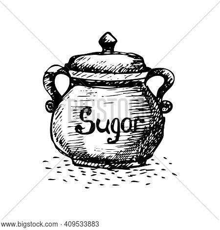 Doodle Sugar Basin On White Background Vector Illustration
