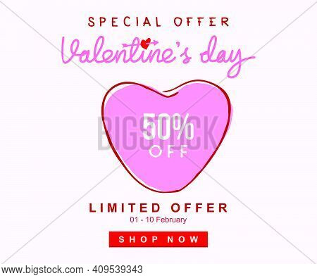 Hand Drawn Heart For Valentine's Day Promotion Banner Vector Illustration