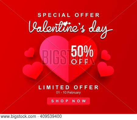 Luxury Realistic Pink Papper Heart Shape For Valentine's Day Promotion Banner Vector Illustration