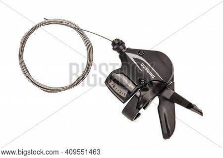 Krasnodar, Russia - February 12, 2021: Shimano Acera Series 8-speed Bicycle Rear Derailleur Isolated