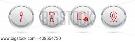 Set Line Marshmallow On Stick, Road Traffic Signpost, Location Of The Forest Map And . Silver Circle