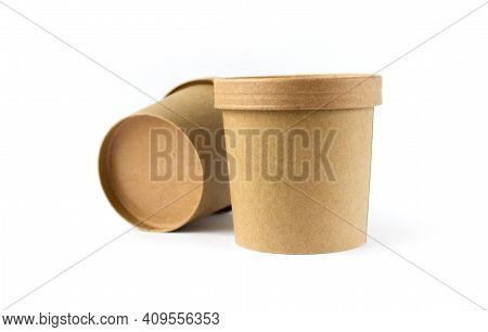 Eco-friendly Carton Cans For Food, Beverage And Tea. Isolated With White Background. Zero Waste Conc