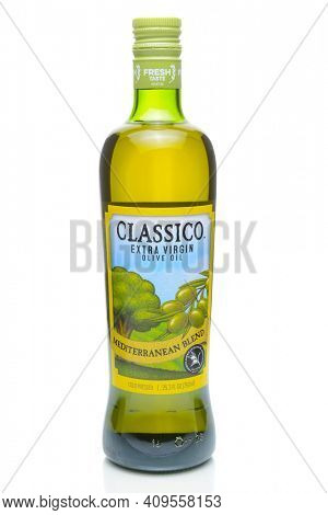 IRVINE, CA - JANUARY 4, 2018: Classico Mediterranean Blend Extra Virgin Olive Oil. The oil is a blend of green and ripe olives.
