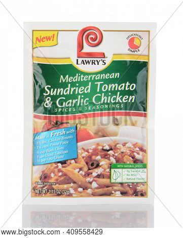 IRVINE, CA - January 05, 2014: Lawry's Mediterranean Sundried Tomato and Garlic Chicken Seasoning Packet.  Lawrys is owned by McCormick and Company and headquartered in Maryland.