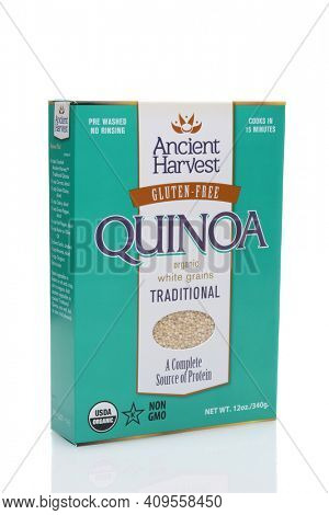 IRVINE, CALIFORNIA - JULY 14, 2014: A box of Ancient Harvest Quinoa. Quinoa is a South American grain known as The Mother Grain to Bolivians and is naturally Gluten Free.