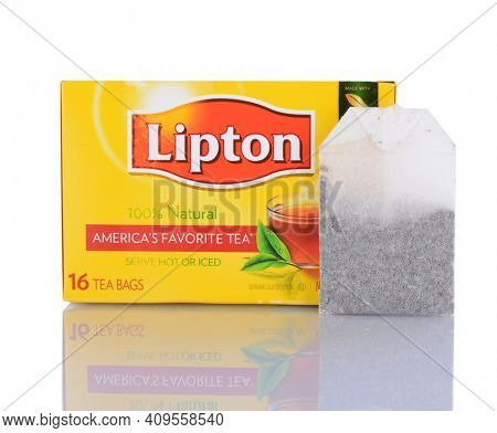 IRVINE, CA - January 29, 2014: A 16 count box of Lipton Tea Bags. Tea is the 2nd most popular drink in the world, only behind water.