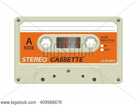 Retro Cassette. Audio Equipment For Analog Music Records. Blank Stereo Tape. Isolated Plastic Musica