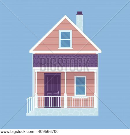 Wooden Country House, Dacha, Small Cottage. Painted Natural Wood Facade, Organic Timber Building Ind