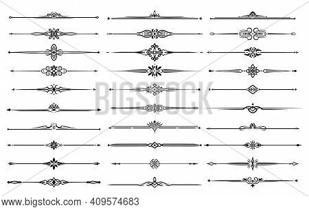 Line Borders, Dividers And Frame Lines With Vector Floral And Tribal Ornaments. Ornate Calligraphy E