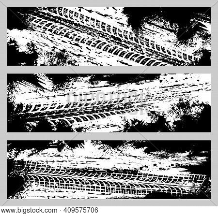 Off Road Motorsport Grunge Backgrounds With Car Tires Traces. Vehicle Protector Rubber Treads, Motor