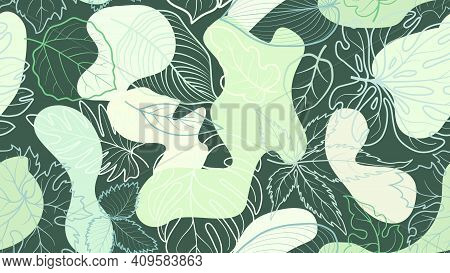 Floral Pattern With Leaves. Flower Seamless Summer Festive Background. Flourish Ornamental Garden Wi
