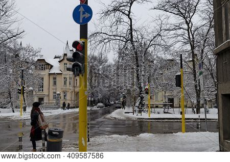 Sofia, Bulgaria - January 27, 2021: The Crossroads In Oborishte District On A Clear Winter Day, Sofi
