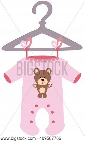 Scalable Vectorial Representing A Pnk Baby Bodysuit With Teddy Bear, Element For Design, Illustratio