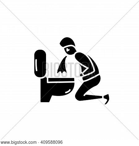 Vomiting Glyph Icon.character Feeling Nausea.man Puking In Bathroom.hangover. Symptoms Food Poisonin