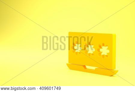 Yellow Laptop With Password Notification Icon Isolated On Yellow Background. Security, Personal Acce