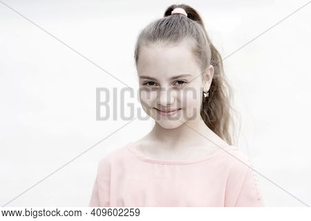 Only Fun On My Mind. Girl Carefree Child. Kid Long Hair Enjoy Walk Sunny Day. Summer Holidays. Charm