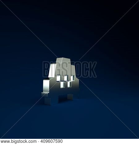 Silver Taxi Car Icon Isolated On Blue Background. Minimalism Concept. 3d Illustration 3d Render