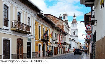 Cuenca, Ecuador - October 27, 2018: Historical Center Of City Cuenca, Unesco Heritage Site. View At 