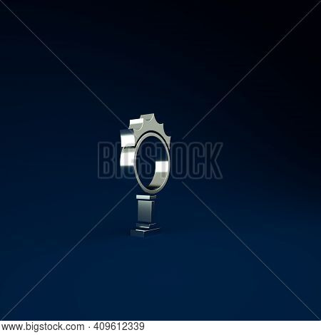 Silver Circus Fire Hoop Icon Isolated On Blue Background. Ring Of Fire Flame. Round Fiery Frame. Min