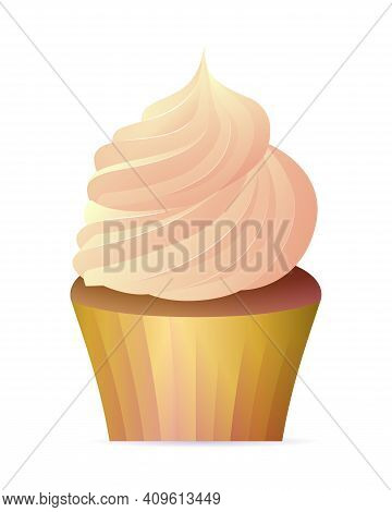 Classic Delisious Cupcake With Pink Whipped Cream. Tasty Sweet Muffin Dessert. Confectionery, Bakery