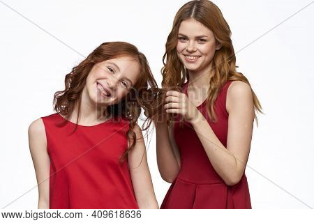 Joyful Family Fun Mom Daughter Emotions Light Background