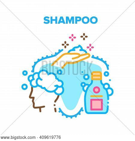 Shampoo Product Vector Icon Concept. Human Applying Shampoo And Washing Hair And Body In Shower. Hyg