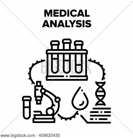 Medical Analysis Vector Icon Concept. Laboratory Flasks And Microscope For Researching And Testing A